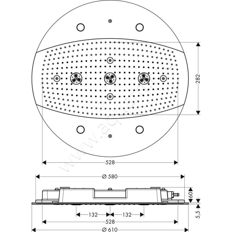 Верхний душ Hansgrohe Raindance Rainmaker 26117000 размеры