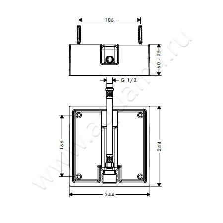 Скрытая часть для верхнего душа Hansgrohe Raindance 26471180 размеры