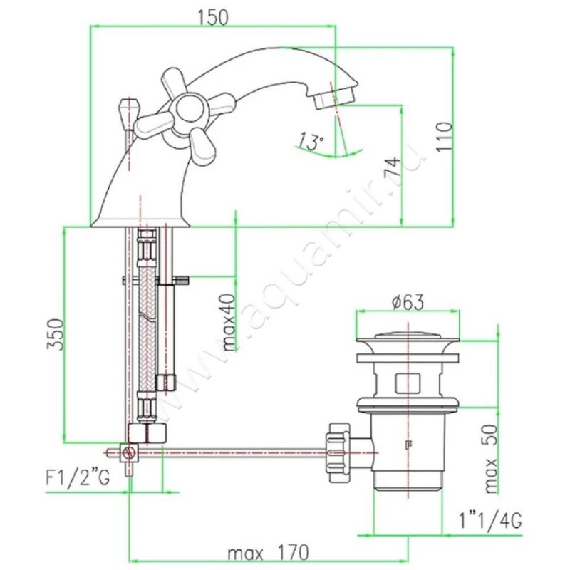 Смеситель для раковины Webert Armony AM700108017 размеры