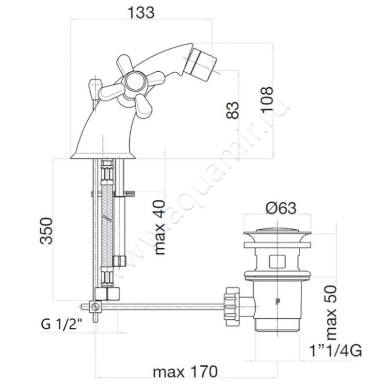 Смеситель для биде Webert Armony AM710102015 размеры