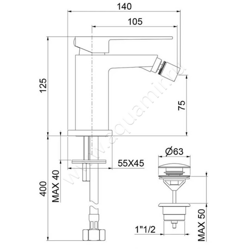 Смеситель для биде Webert Pegaso PE840102560 размеры
