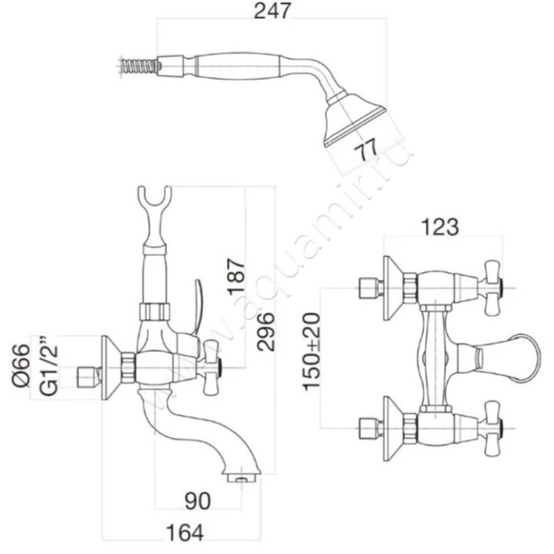 Смеситель для ванны Webert Armony AM720201060 размеры