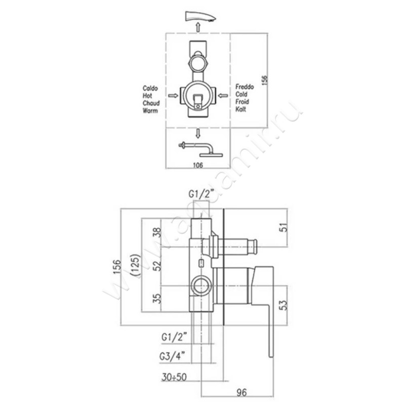 Смеситель Webert Pegaso PE860101560 размеры