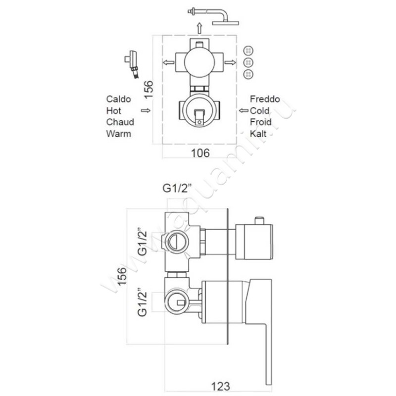 Смеситель Webert Pegaso PE880601740 размеры