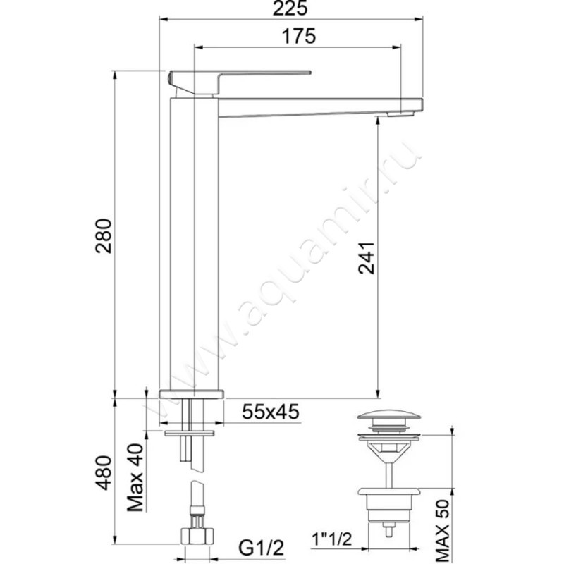 Смеситель Webert Pegaso PE830402010 размеры