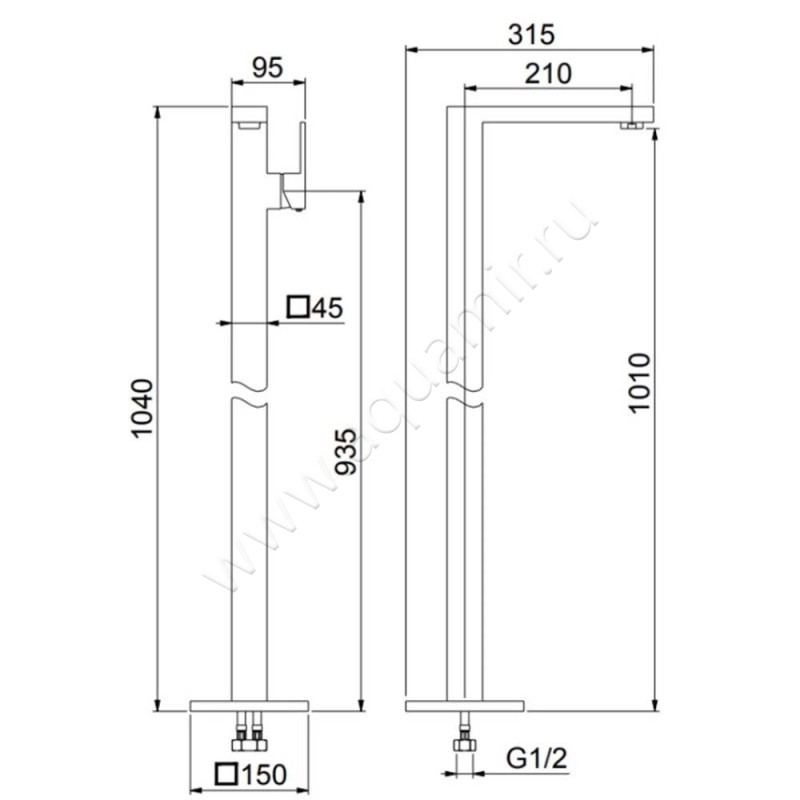 Смеситель Webert Pegaso PE832101560 размеры