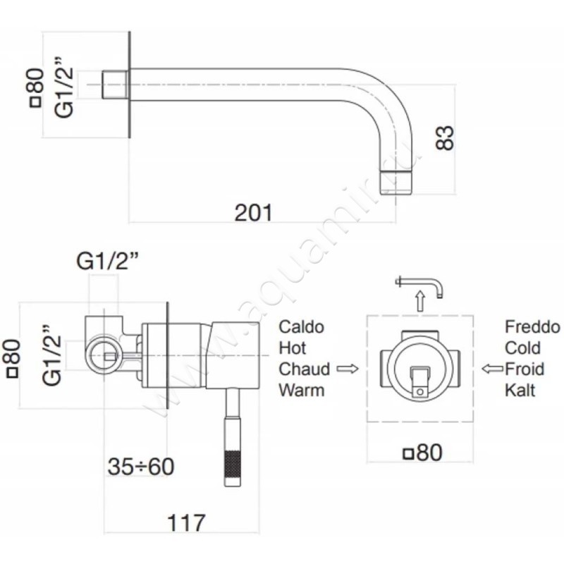 Смеситель Webert Rimini RI830606010 размеры