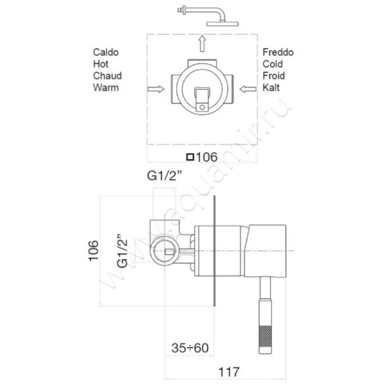 Смеситель Webert Rimini RI880101015 размеры