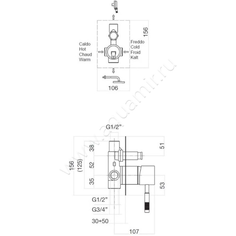 Смеситель Webert Rimini RI860101560 размеры