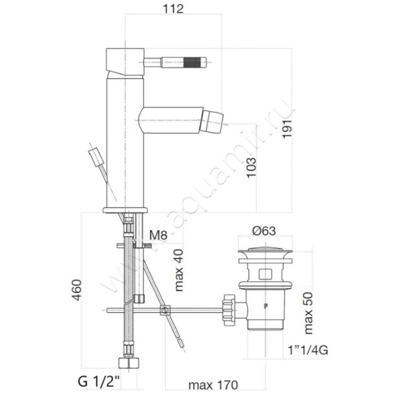 Смеситель для биде Webert Rimini RI840102740 размеры
