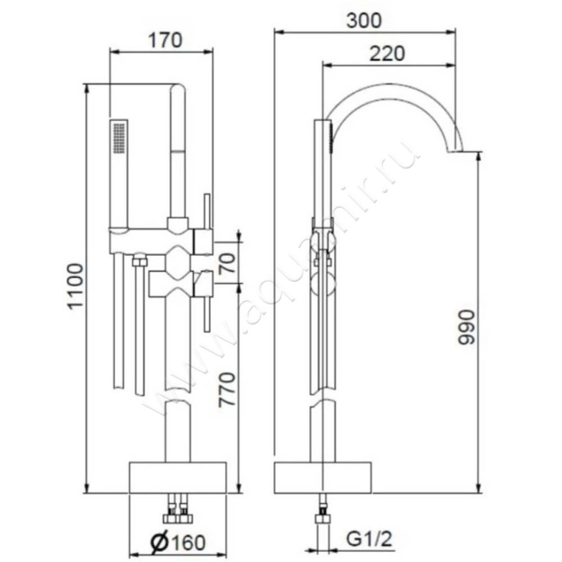 Смеситель Webert Rimini RI851101740 размеры