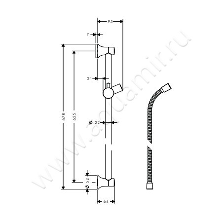 Штанга для душа Hansgrohe Unica’Classic 27617000 размеры