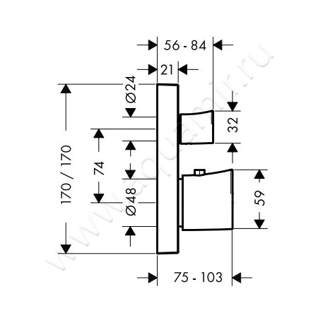 Термостатический смеситель для душа Hansgrohe Axor Starck Organic 12715000 размеры