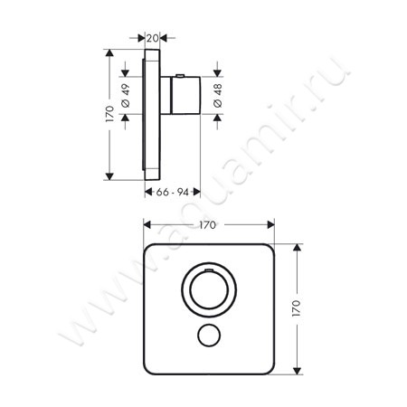 Термостатический смеситель для душа Hansgrohe Axor ShowerSelect Soft Cube 36706000 размеры