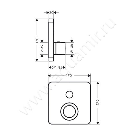 Термостатический смеситель для душа Hansgrohe Axor ShowerSelect Soft Cube 36705000 размеры
