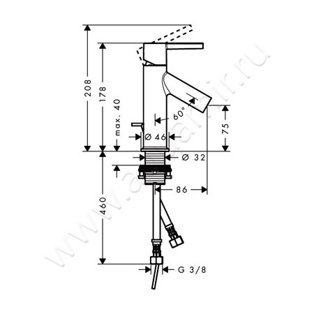 Смеситель для раковины Hansgrohe Axor Starck 10102000 размеры