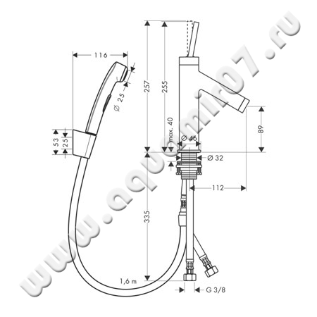 Смеситель для биде Hansgrohe Axor Starck 10300000 размеры