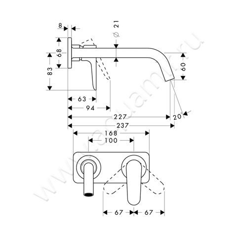 Смеситель для раковины Hansgrohe Axor Citterio M 34115000 размеры