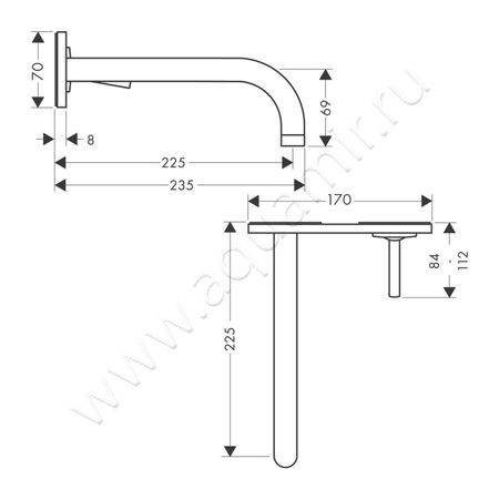 Смеситель для раковины Hansgrohe Axor Uno 38115000 размеры