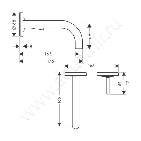 Смеситель для раковины Hansgrohe Axor Uno 38113000 размеры