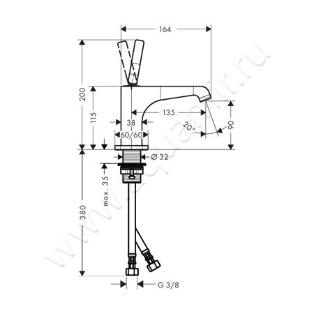 Смеситель для раковины Hansgrohe Axor Citterio E 36102000 размеры