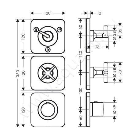 Термостатический смеситель для ванны/душа Hansgrohe Axor Citterio E 36704000 размеры