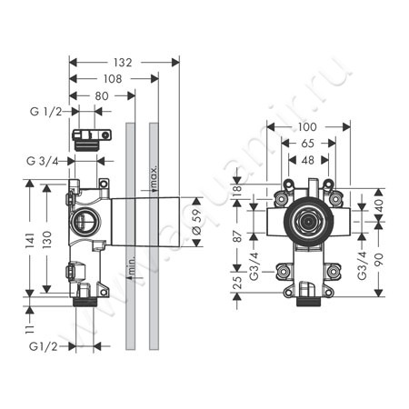 Скрытая часть Hansgrohe Axor Universal 36770180 размеры