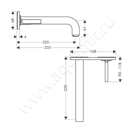 Смеситель для раковины Hansgrohe Axor Citterio 39115000 размеры