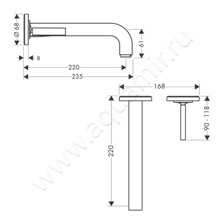 Смеситель для раковины Hansgrohe Axor Citterio 39116000 размеры