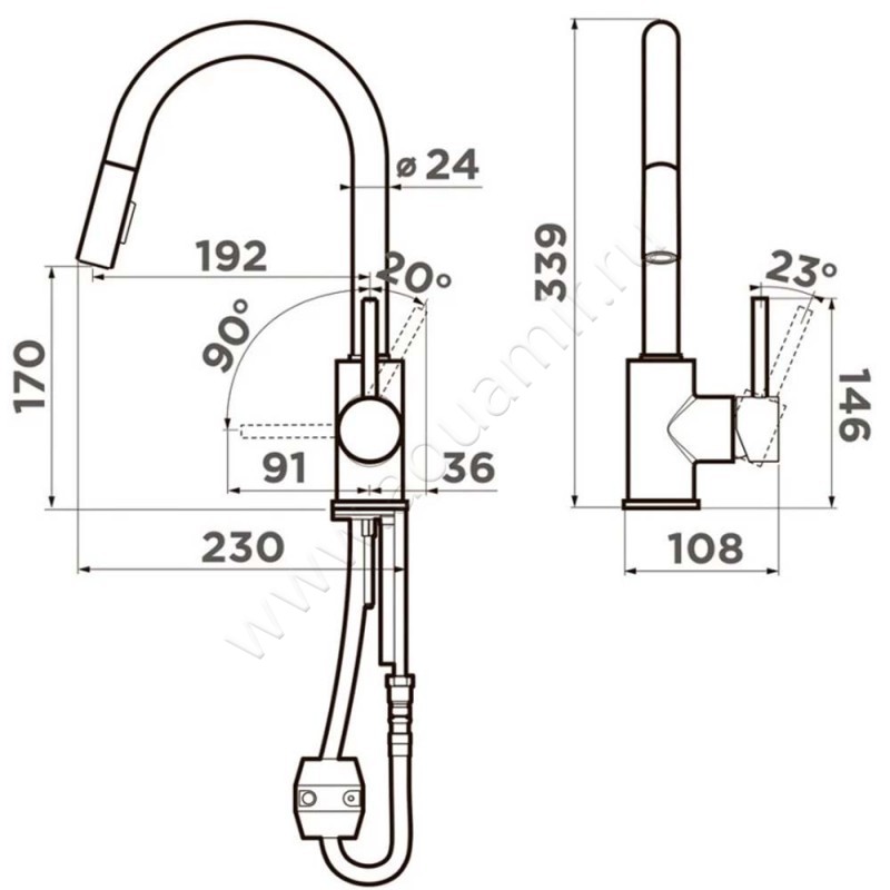 Смеситель для кухни Omoikiri Shinagawa-SB 4994459 размеры