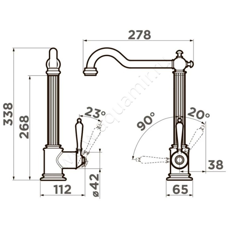 Смеситель для кухни Omoikiri Toshima 4994324 размеры