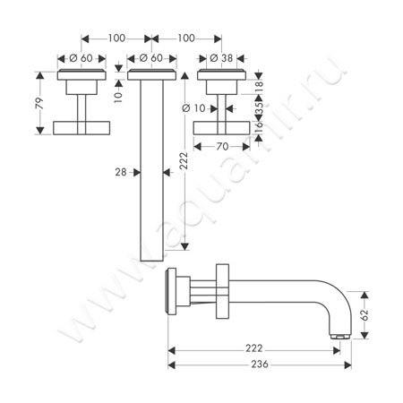 Смеситель для раковины Hansgrohe Axor Citterio 39143000 размеры