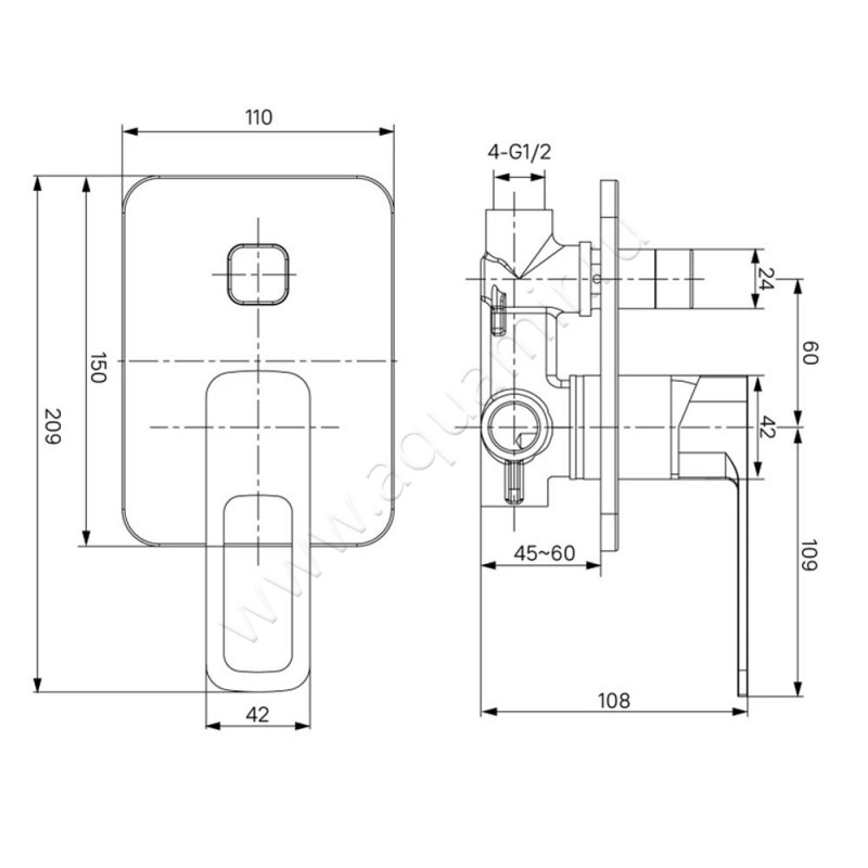 Смеситель для ванны Iddis Slide SLISB00I67 размеры