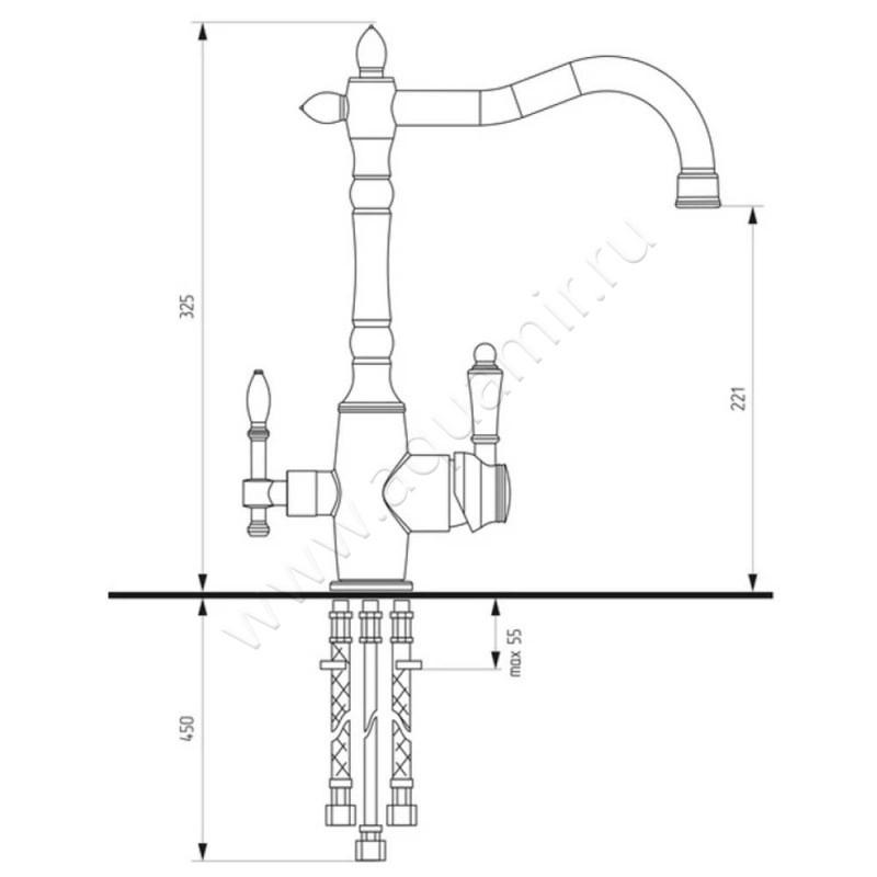 Смеситель для кухни Ulgran U-018 U018 размеры