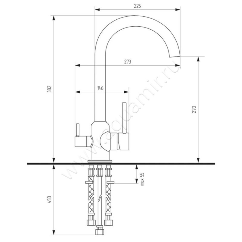 Смеситель для кухни Ulgran U-020 U020 размеры