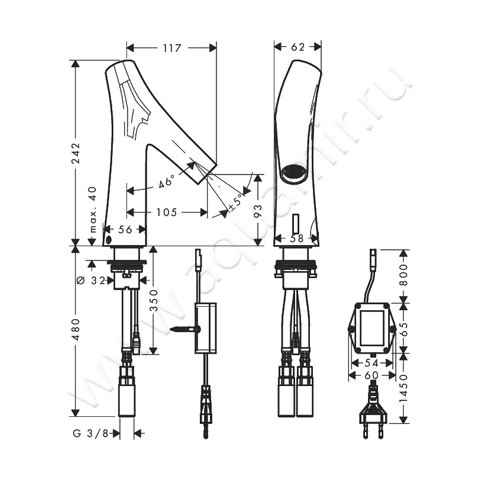 Смеситель для раковины Hansgrohe Axor Starck Organic 12174000 размеры