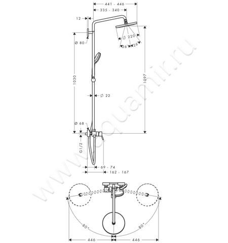 Душевая стойка Hansgrohe Croma 27222000 размеры