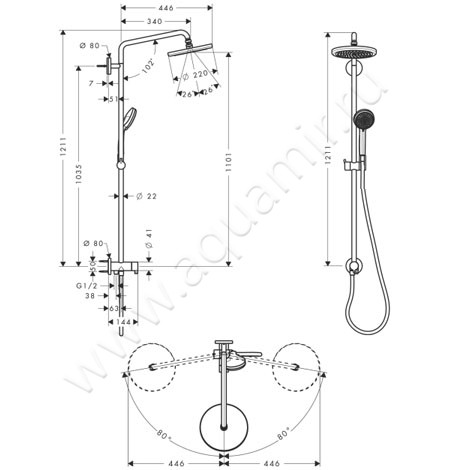 Душевая стойка Hansgrohe Croma 27224000 размеры
