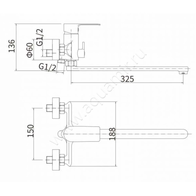 Смеситель для ванны Fashun A22828 размеры