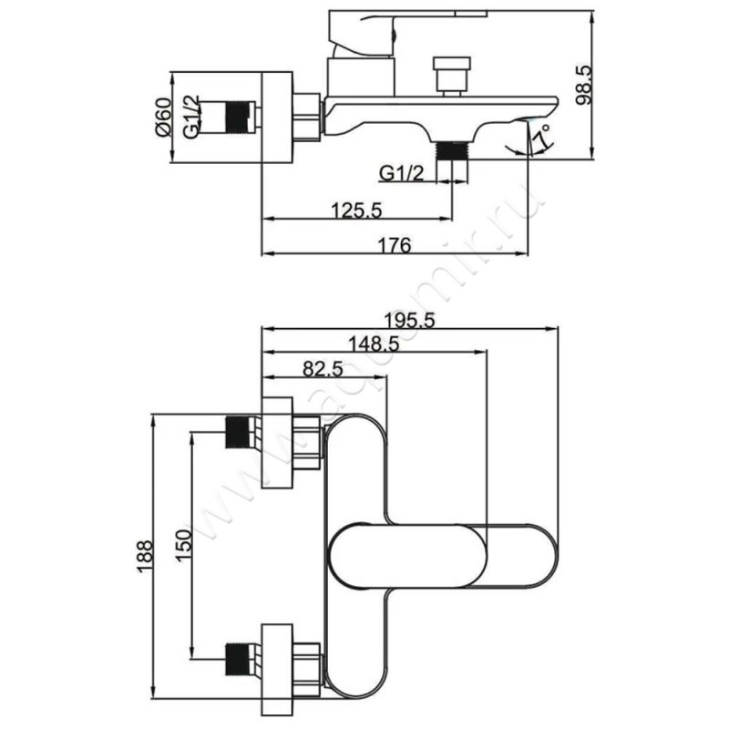 Смеситель для ванны Fashun A328535 размеры