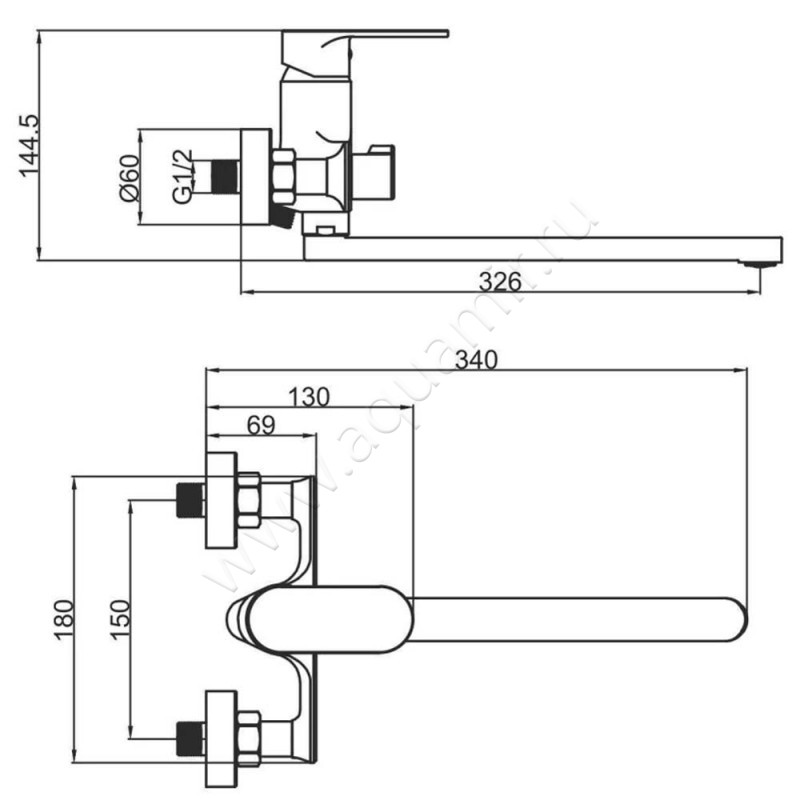Смеситель для ванны Fashun A228535 размеры