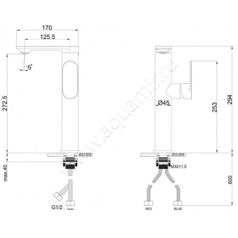 Смеситель Fashun A898535 размеры