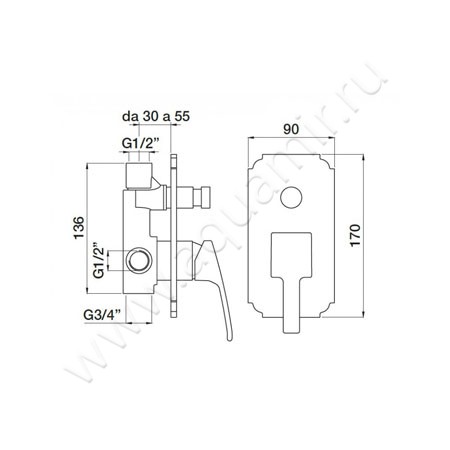 Встраиваемый смеситель для ванны Cezares Olimp OLIMP-VDIM-01-L размеры