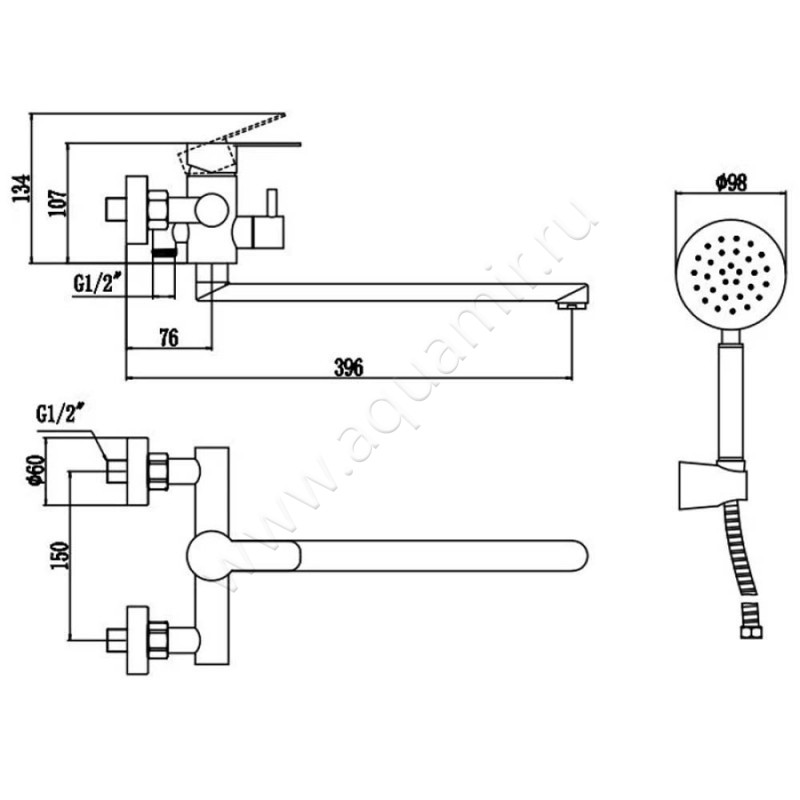 Смеситель для ванны Fmark 82 FS8224H размеры