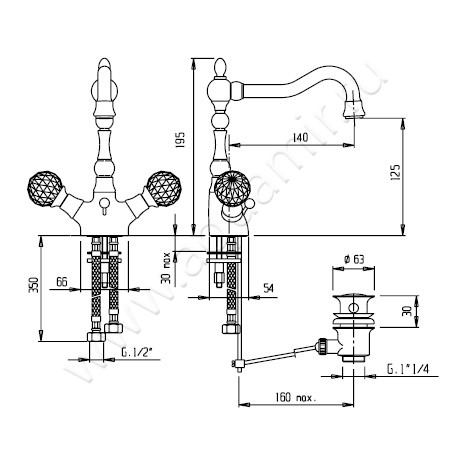 Смеситель для раковины Cezares Atlantis ATLANTIS-LS2-01-Sw/M размеры