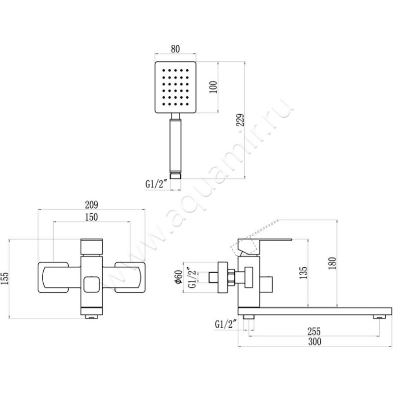 Смеситель для ванны Savol 304 S-SUS4001 размеры