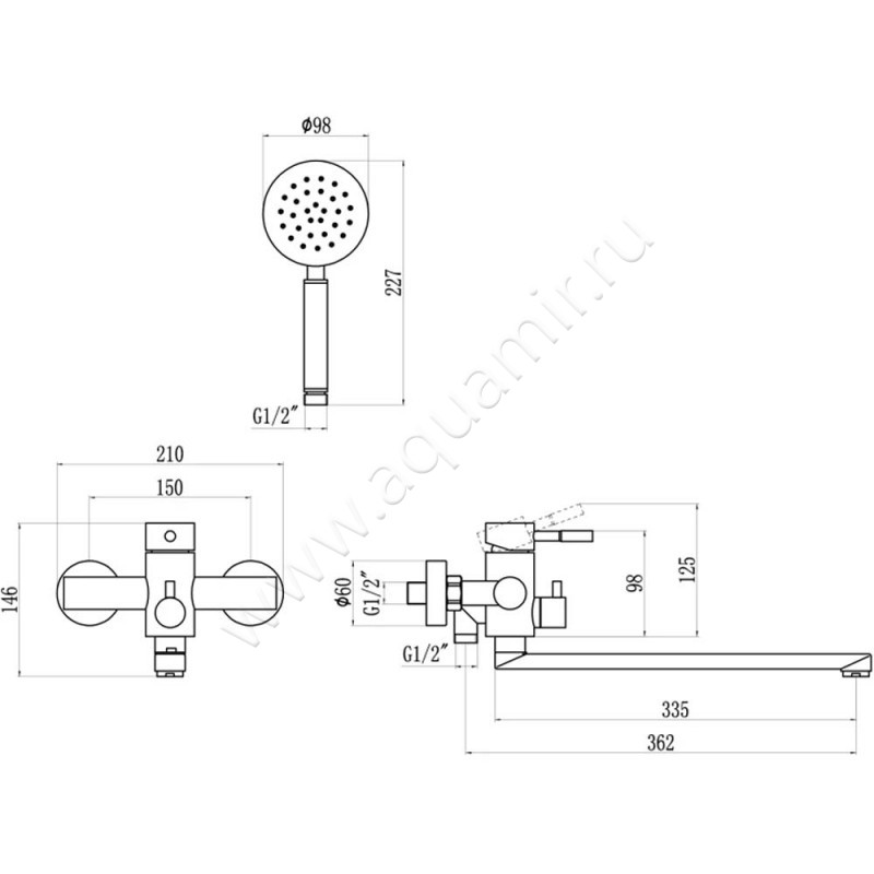 Смеситель для ванны Savol 304 S-SUS4002 размеры