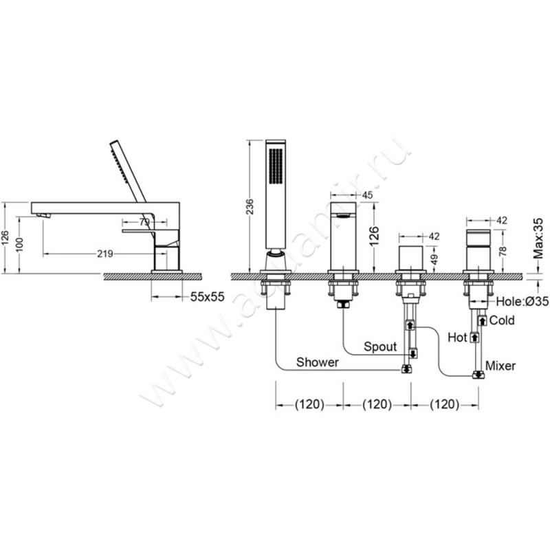 Смеситель для ванны Timo Selene 213016Y размеры