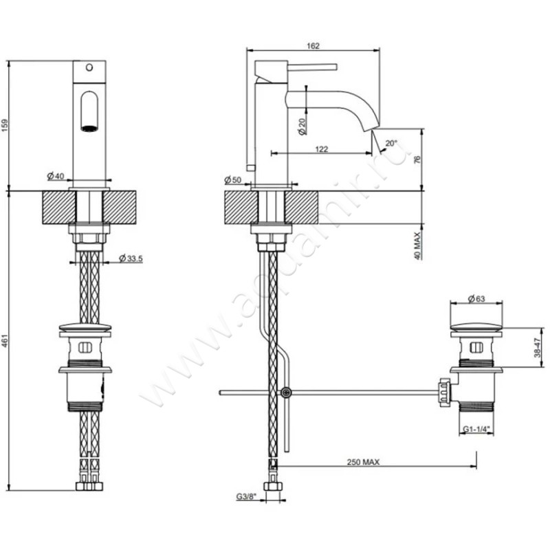 Смеситель для раковины Gessi316 54001239 размеры