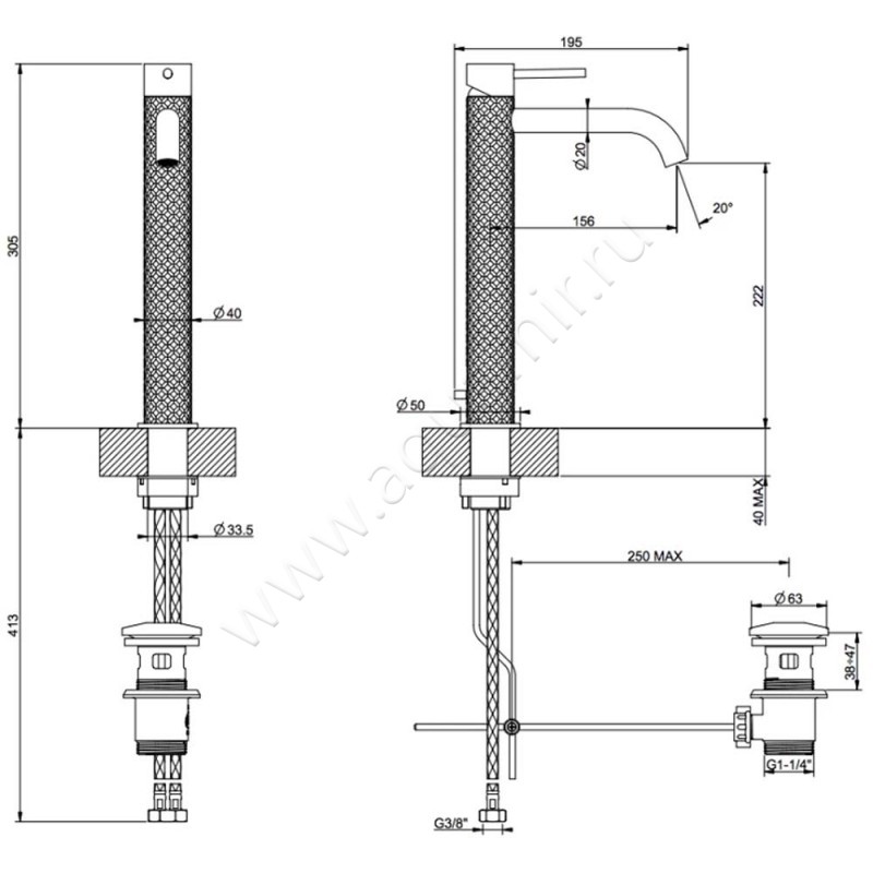 Смеситель Gessi316 54103239 размеры